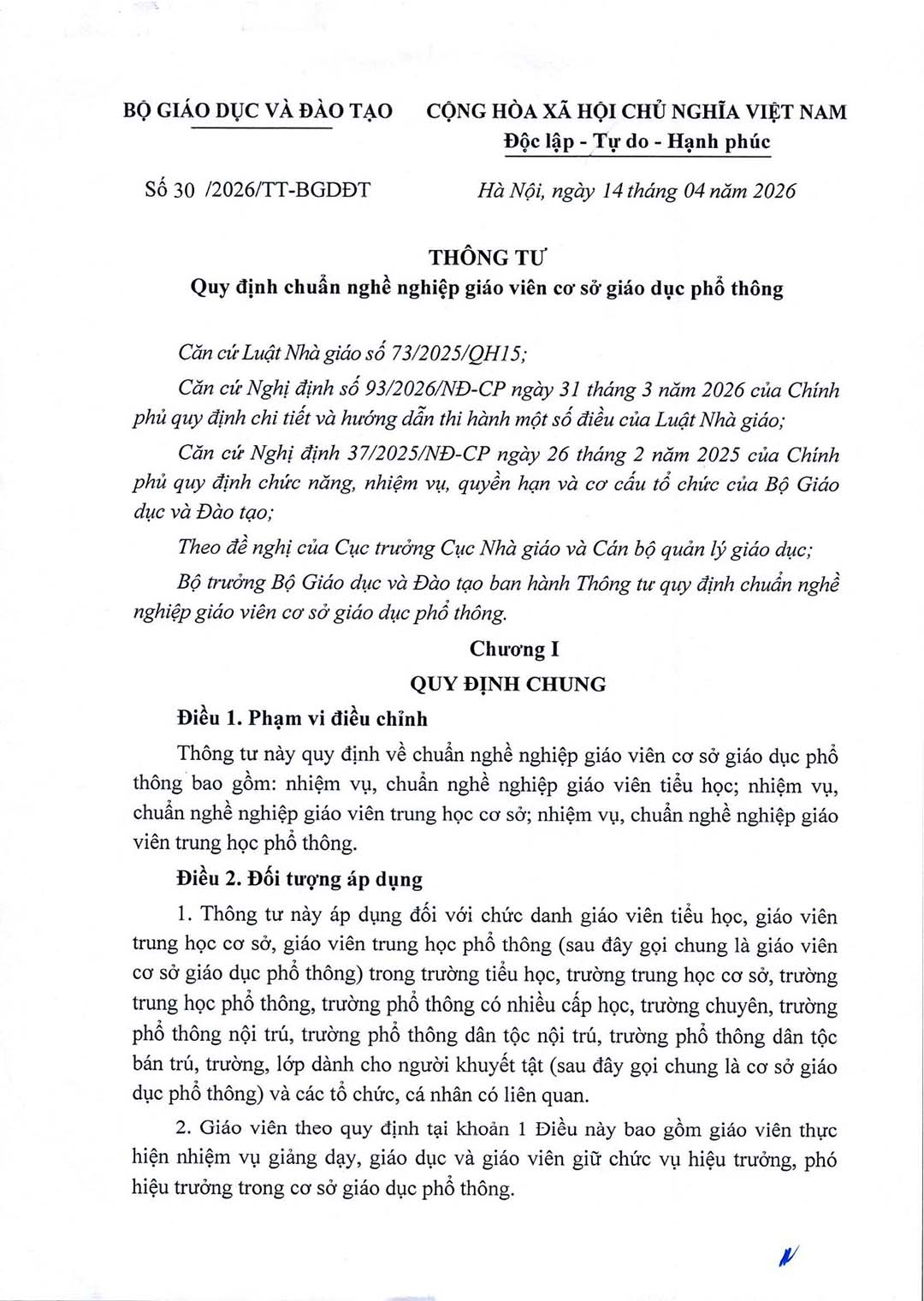 thong tu quy dinh chuan nghe nghiep giao vien co so 1