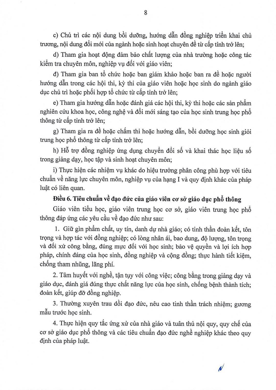 thong tu quy dinh chuan nghe nghiep giao vien co so 8