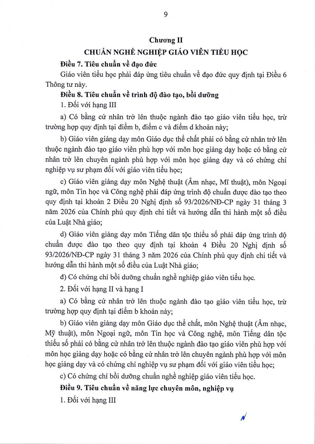 thong tu quy dinh chuan nghe nghiep giao vien co so 9